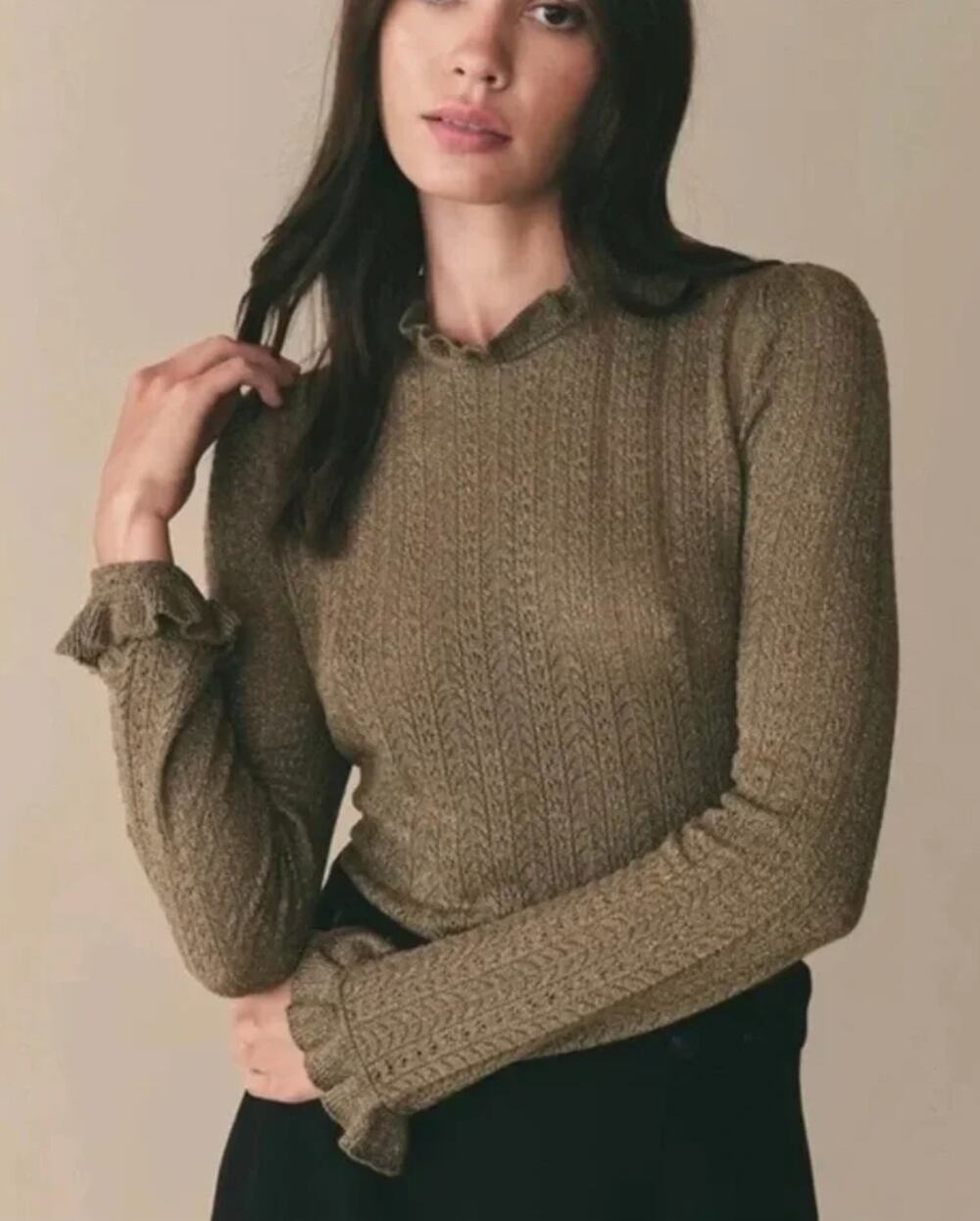 DÔEN | Marella Knit Sweater in Spanish Moss Green/Gold | Sz XS